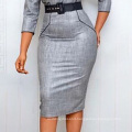 Elegant White Mesh Long Sleeve Office African Career Dress Lady